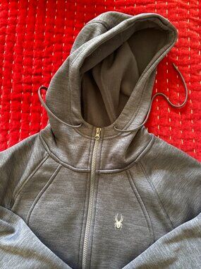 SPYDER Full Zip Hooded active Jacket Grey no size --- looks like large